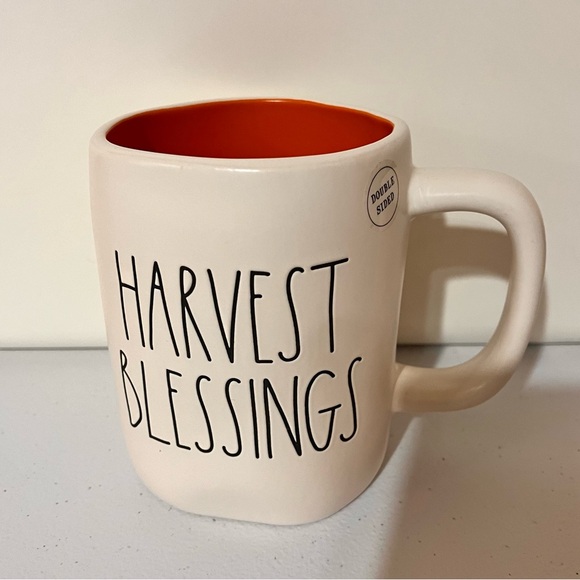 FINAL PRICE Rae Dunn Harvest Blessings Double Sided Pumpkin Coffe Mug NWOT - Picture 1 of 6